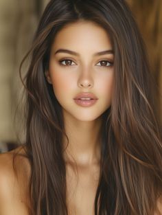 Realistic portrait of a woman with long brown hair and brown eyes