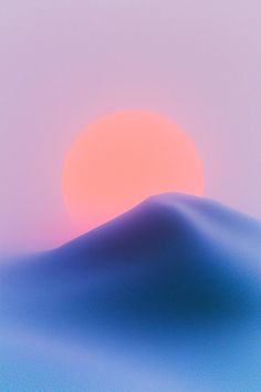 Abstract 3D render of a sunset over rolling blue hills with a pink sky