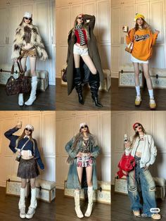 Six women in various casual outfits posing indoors
