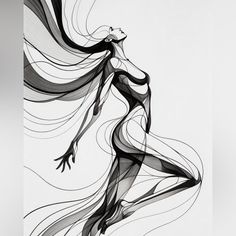 Abstract illustration of a figure with flowing lines and long hair in a dynamic pose