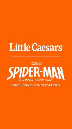 Little Caesars and Spider-Man: Brand New Day movie promotion on an orange background