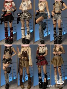 Multiple people showcasing various gothic and alternative fashion outfits