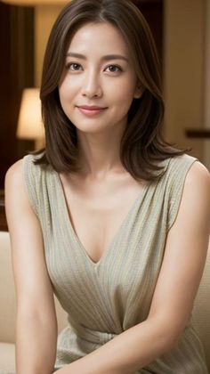 Woman with medium brown hair wearing a v-neck top indoors