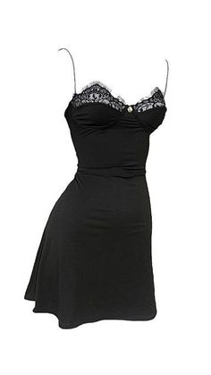 Black mini dress with lace trim and spaghetti straps