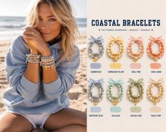Blonde woman in a blue hoodie and white shorts sitting on a beach