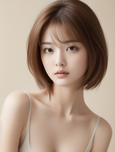 Woman with short brown hair in a portrait with soft lighting