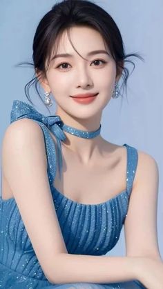 Woman in a sparkling blue dress with a matching choker and updo