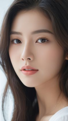 Close-up portrait of a woman with long brown hair and soft lighting