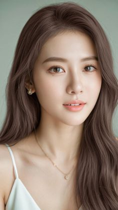 Woman with long brown hair wearing a white top and delicate jewelry
