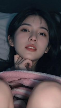 Woman with long dark hair in a close-up portrait with soft lighting