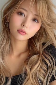 Woman with long wavy blonde hair and soft lighting