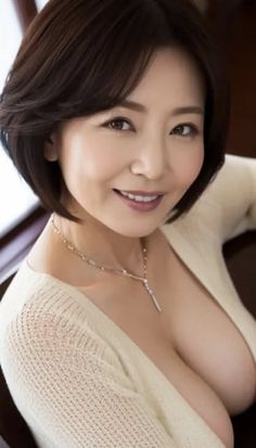 Woman with short brown hair wearing a light-colored sweater and necklace