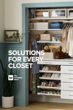 A well-organized closet with custom shelving, drawers, and various storage solutions