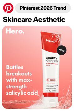 Skincare cleanser product with bubbles and water splashes on a pink background