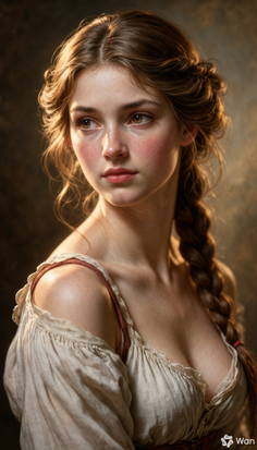 Woman with braided hair and freckles wearing an off-shoulder top
