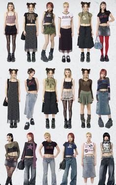 Multiple women modeling various alternative fashion outfits in a studio