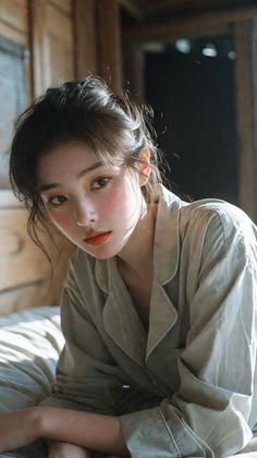 Woman with a messy bun wearing pajamas in soft indoor lighting
