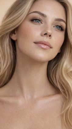 Close-up portrait of a woman with blonde hair and blue eyes