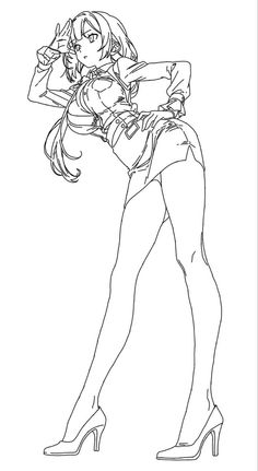 Anime girl in a short skirt and high heels striking a provocative pose