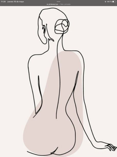 Minimalist line art illustration of a female body from the back with abstract shapes