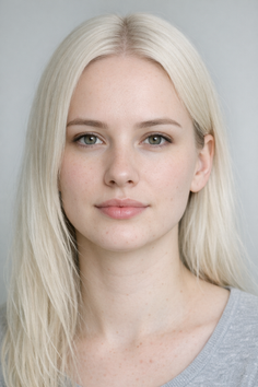 Woman with long blonde hair and green eyes looking directly at the camera