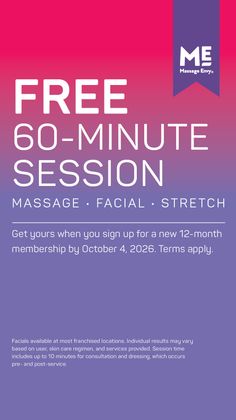 Promotional poster for Massage Envy offering a free 60-minute session