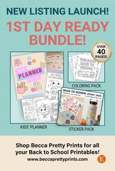 Back to school bundle with a kids' planner, coloring pack, and sticker pack