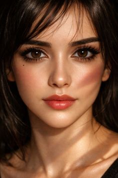 Close up portrait of a woman with dark hair and soft lighting