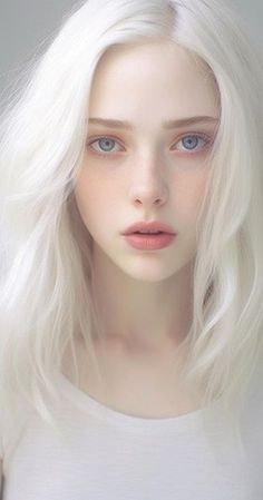 Woman with white hair and blue eyes in a soft lighting portrait