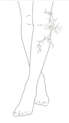 Minimalist line art illustration of crossed legs with a floral design