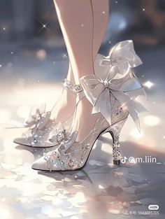 Elegant white high heels with large bows and sparkling details