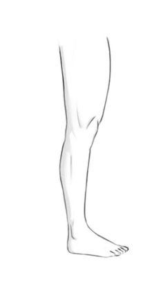 Simple line art illustration of a human leg and bare foot in side view