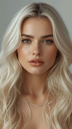 Close-up portrait of a woman with long blonde hair and green eyes