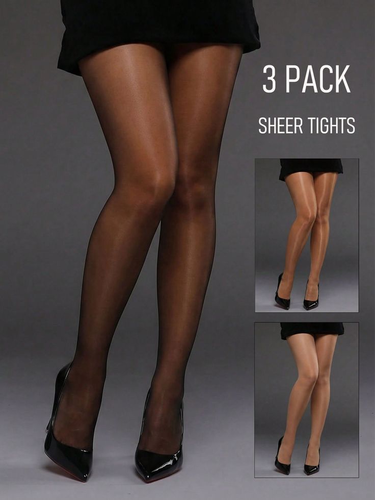 Legs wearing sheer tights and black high heels in a studio setting