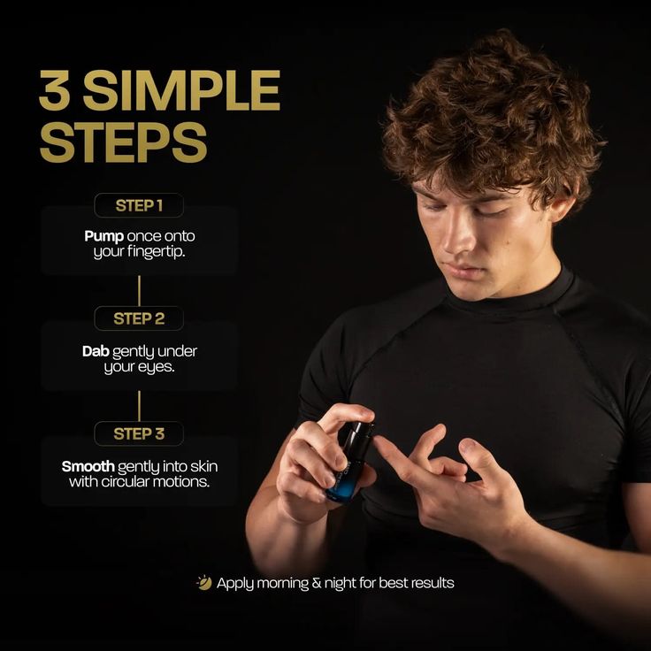 Man with curly hair demonstrating a skincare product against a dark background