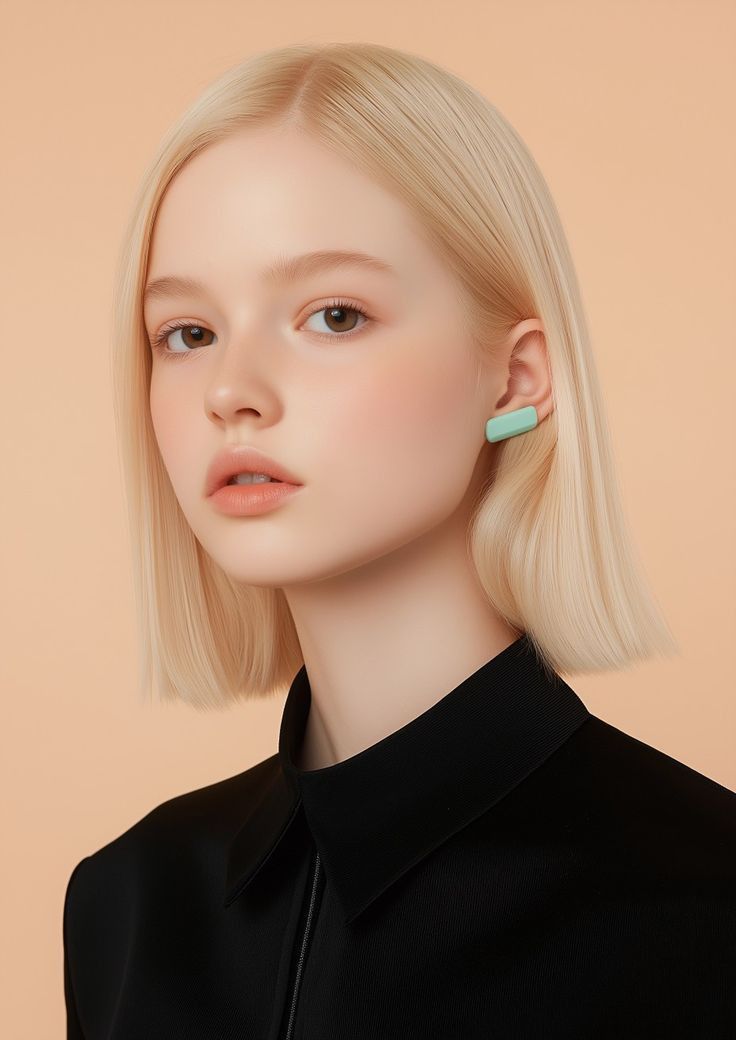 Woman with short blonde hair and a black shirt against a plain background
