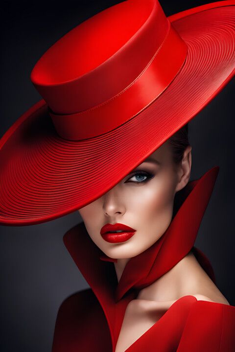 Woman in a red hat and red collar with dramatic lighting