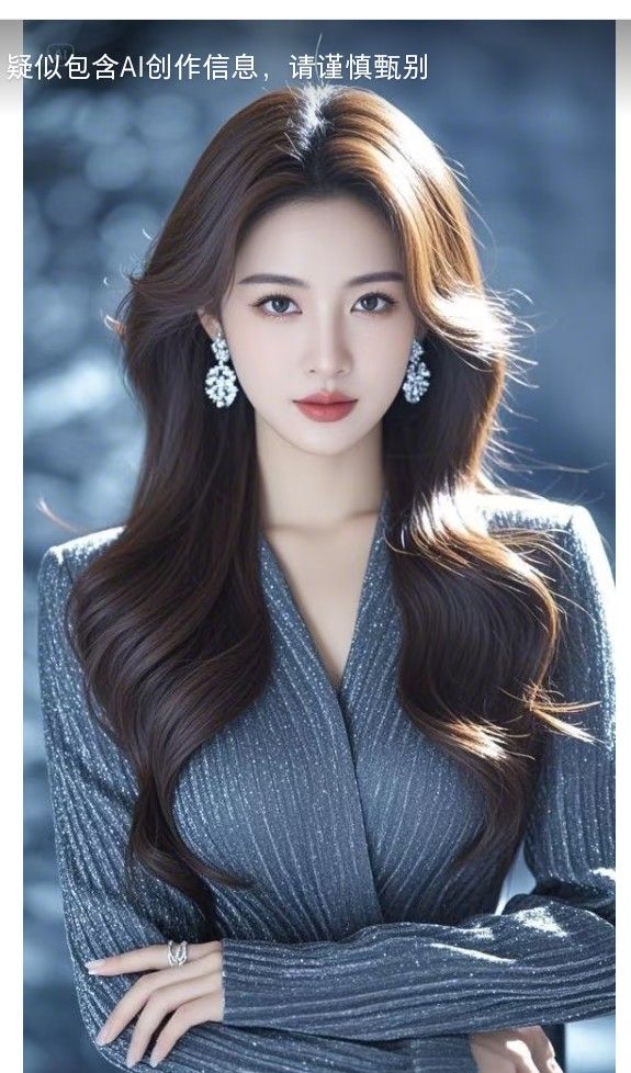 Woman with long hair wearing a sparkling dress and jewelry