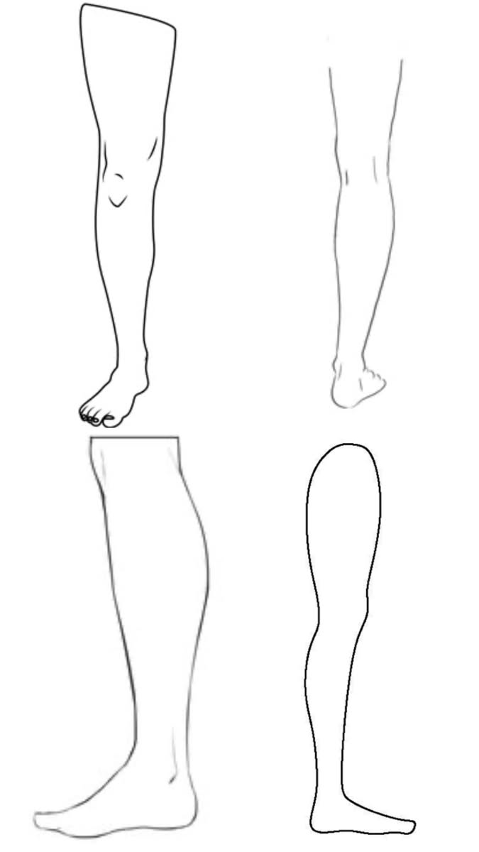 Line art illustration of human legs from different angles