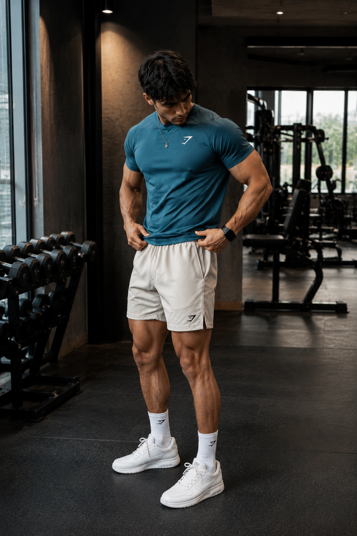 Muscular man in athletic wear posing in a gym