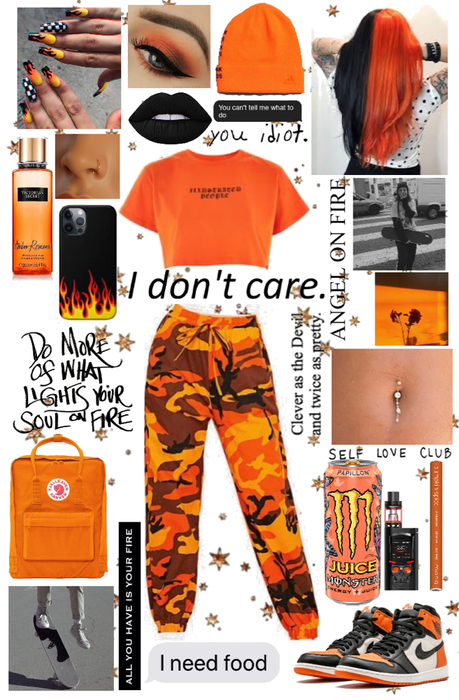 Collage of orange and black themed fashion items and accessories