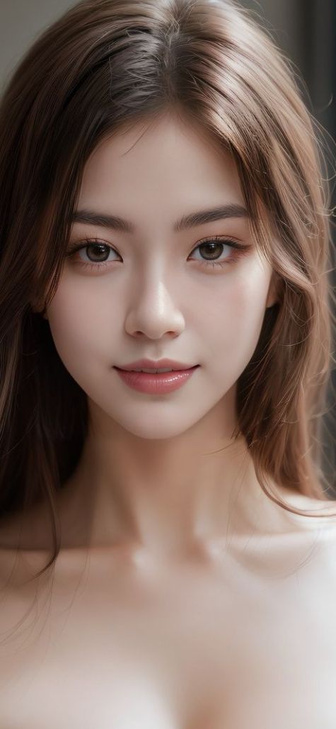 Realistic portrait of a woman with long brown hair and soft lighting