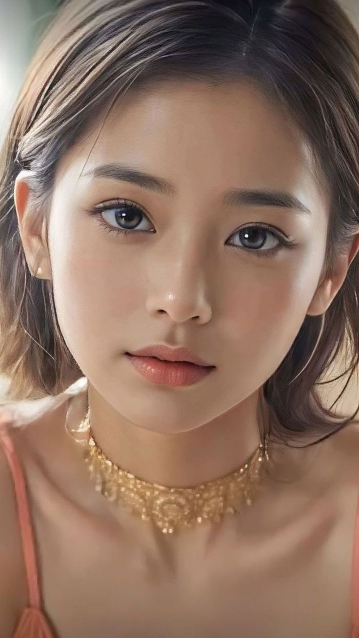 Woman with short hair and a gold choker, captured in a close-up portrait