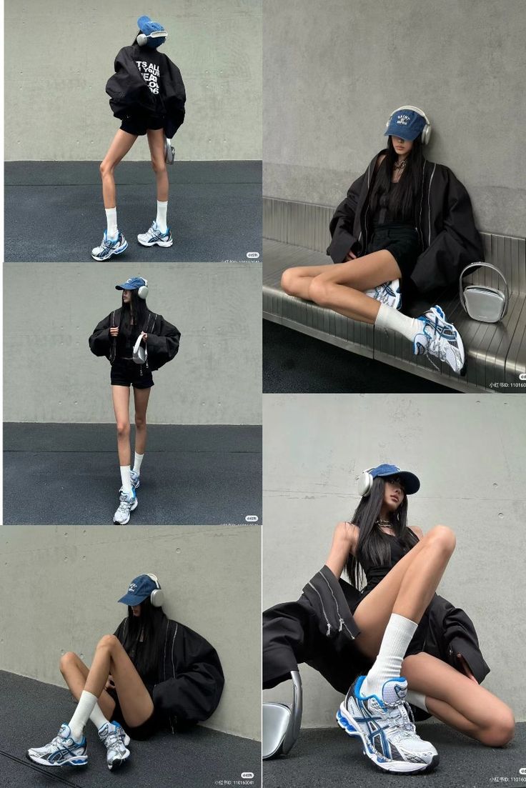 Woman in a blue cap and black athletic wear posing outdoors