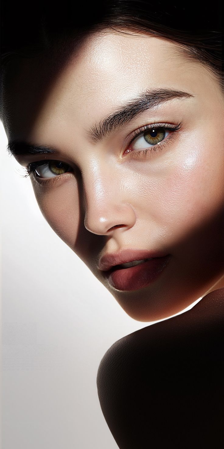 Close up portrait of a woman with dramatic lighting and exposed skin