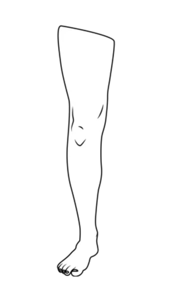 Line art drawing of a bare leg and foot