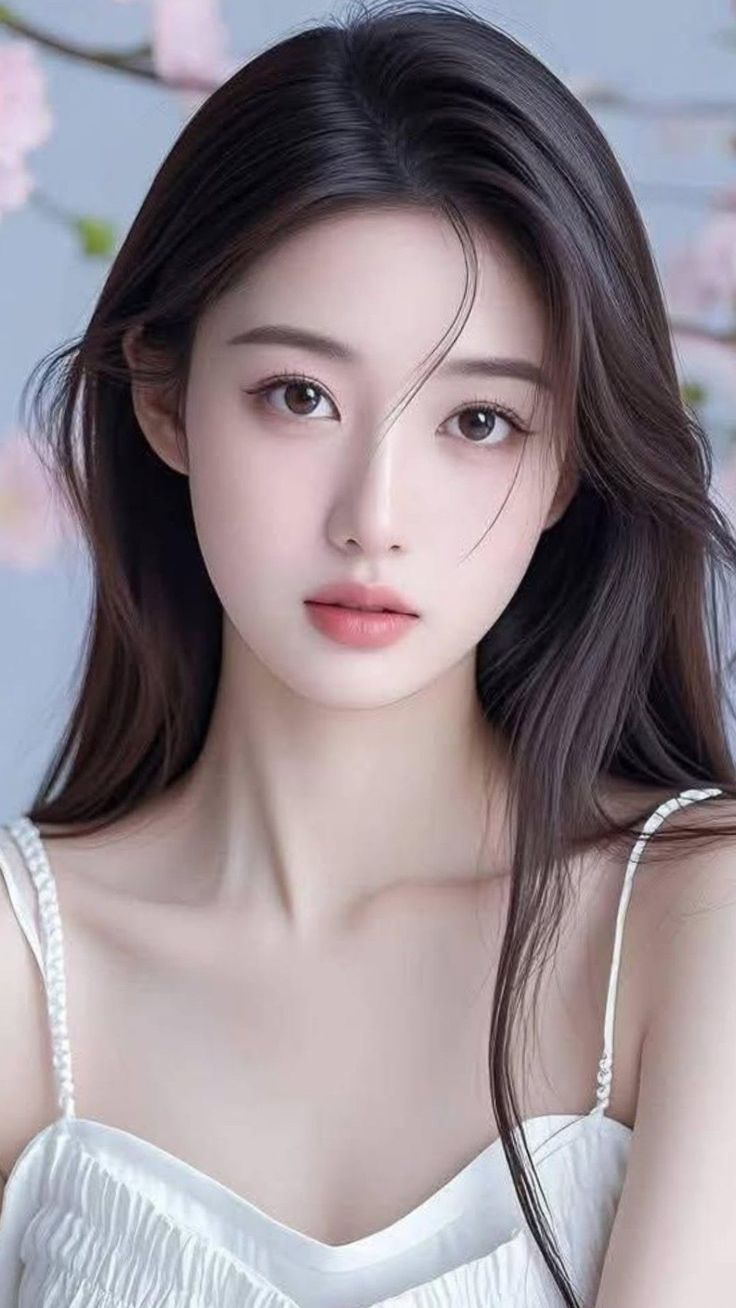 Woman with long dark hair wearing a white top, looking directly at the viewer
