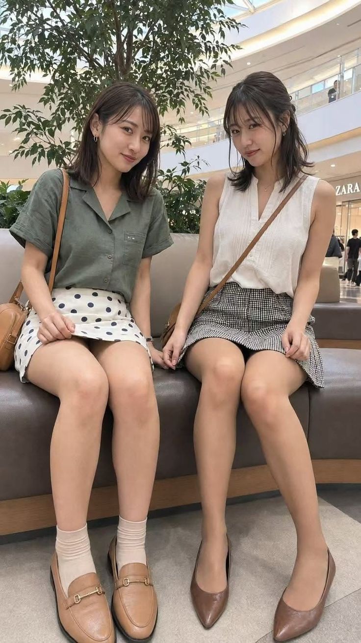Two women sitting on a bench in a shopping mall