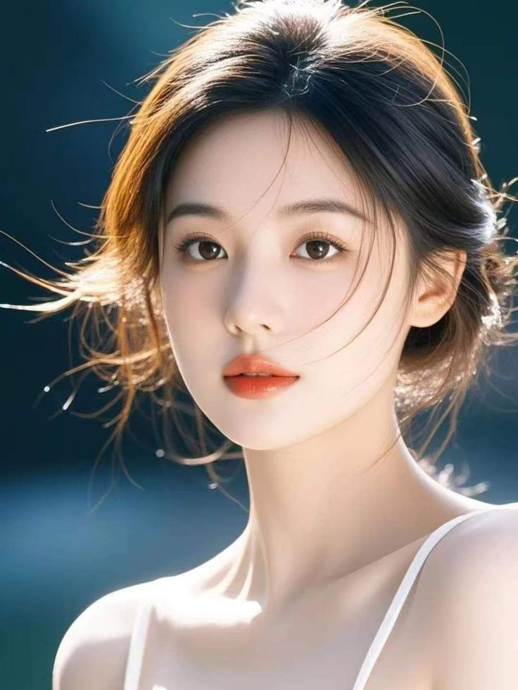 Woman with long hair and soft backlighting, wearing a white top