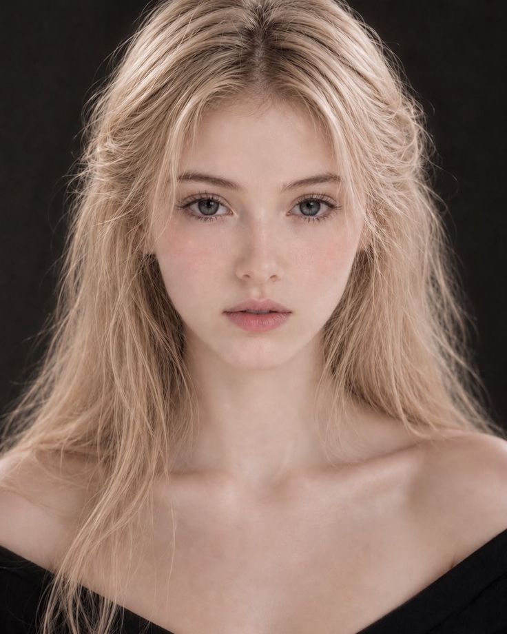 Young woman with long blonde hair wearing an off-shoulder top